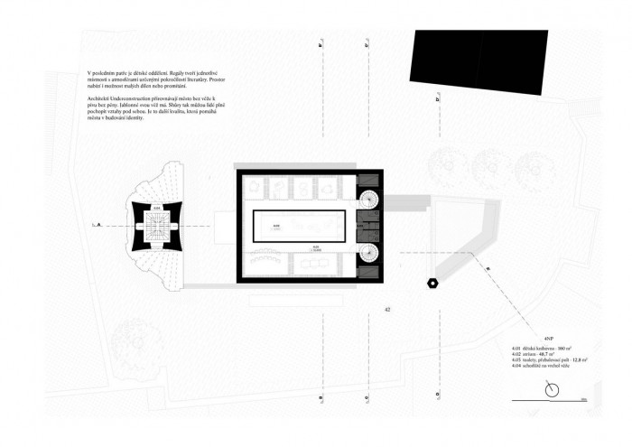 Jiří Lukáš, Centrum Jablonného v Podještědí,  kostel/knihovna, půdorys 4. NP – foto