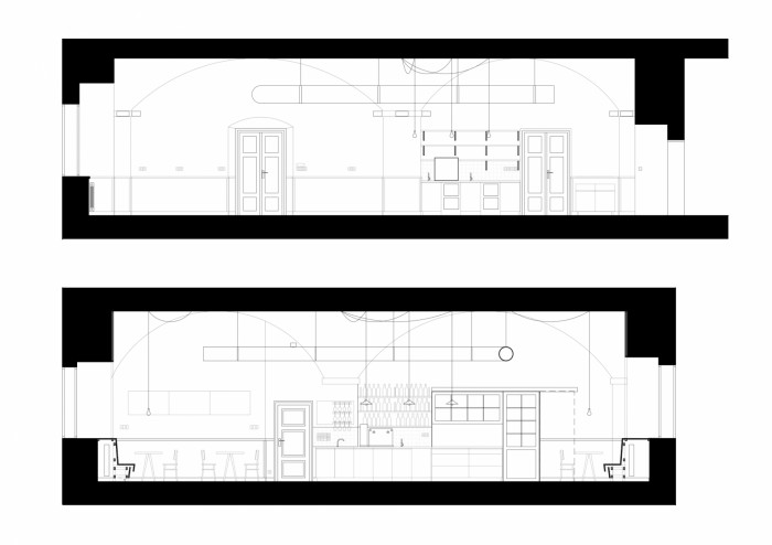 Restaurace Baroque | U Tří růží, Atelier ADR / Aleš Lapka, Petr Kolář, řezy