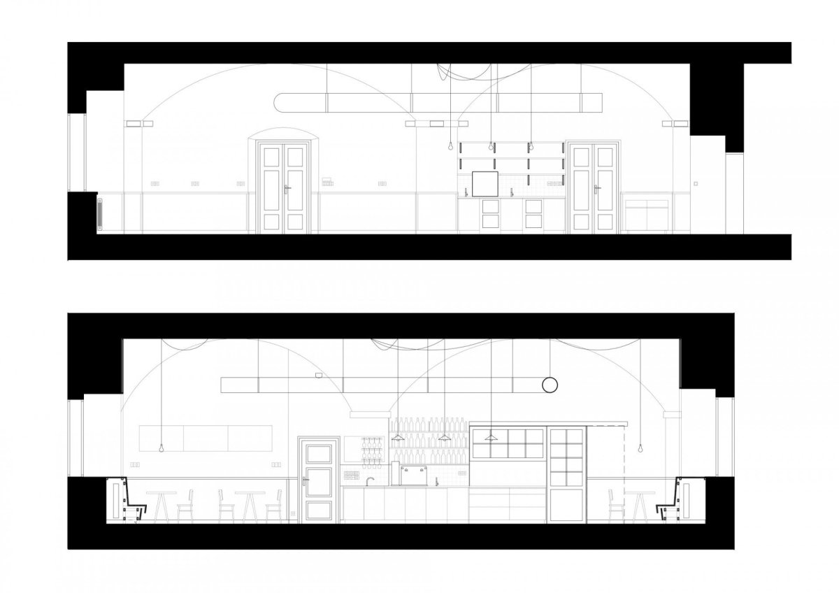 Restaurace Baroque | U Tří růží, Atelier ADR / Aleš Lapka, Petr Kolář, řezy
