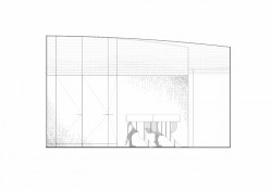 Gran Fierro, Formafatal / Dagmar Štěpánová, Iveta Tesařová, podélný řez - salonek s uhlovou klenbou a pohled na skříňovou perforovanou stěnu