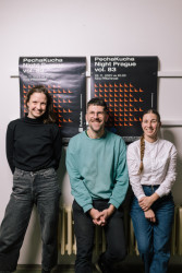 Taktiky na PechaKucha vol. 83 - 2023 zleva: Eliška Málková, Matěj Čunát, Marie Štefanová