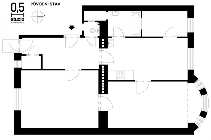 0,5 Studio, Byt Holešovice II, půdorys původní - foto