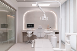 Ordinace jsou ve světlých odstínech, ne však asepticky bílé.