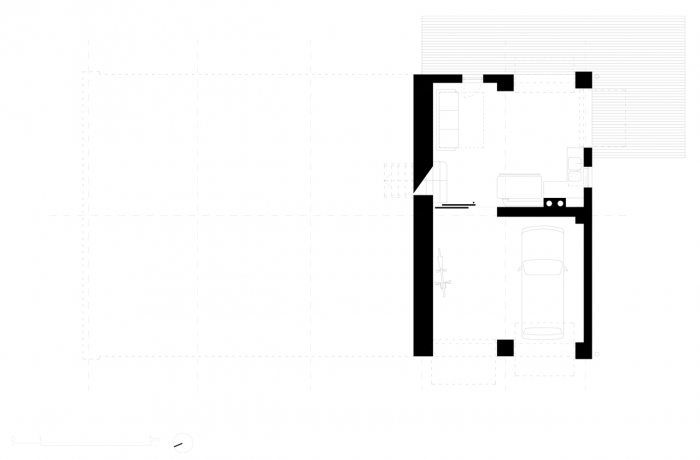 Studio Raketoplán, Stodola Benešov, půdorys 1. PP / suterénu – foto