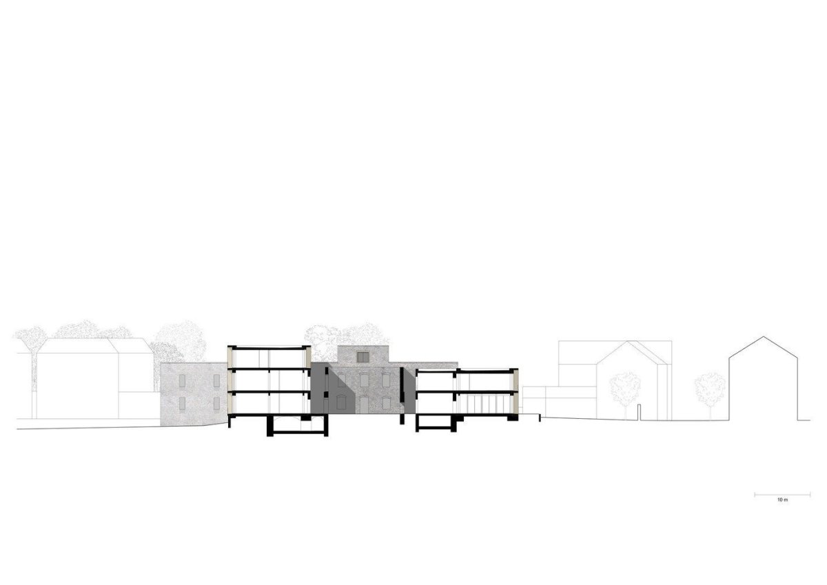 Jacoby Studios Headquarters, řez, David Chipperfield Architects