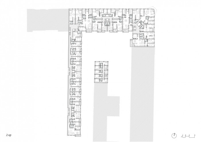 Bytový dům v Karlíně, půdorys 2np, Barbora Červeňová