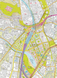 Budoucnost centra Brna, 3. místo: Atelier M1 architekti (CZ), celková situace návrhu v měřítku 1:2500 // finalista – foto