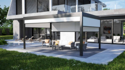 Nová pergola MB-OPENSKY 120 od společnosti ALUPROF umožňuje trávit čas venku za jekéhokoli počasí