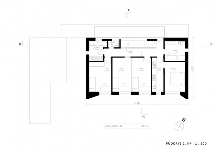 Pavel Horák, RD Černošice, půdorys 2. NP - foto