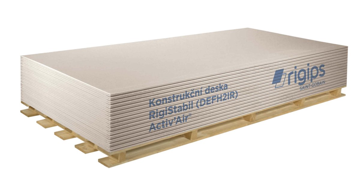 Konstrukční sádrokartonová deska RigiStabil od firmy Rigips.