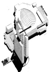 Hannes Meyer, Hans Wittwer - Soutěžní návrh budovy Paláce Společnosti Národů v Ženevě, 1927, Axonometrie