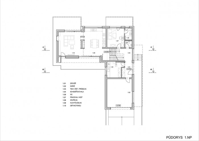 ROSA – ARCHITEKT / Ing. arch. Michal Rosa, Ing. arch. Martina Rosová, Dům na Červeném Kopci - půdorys přízemí