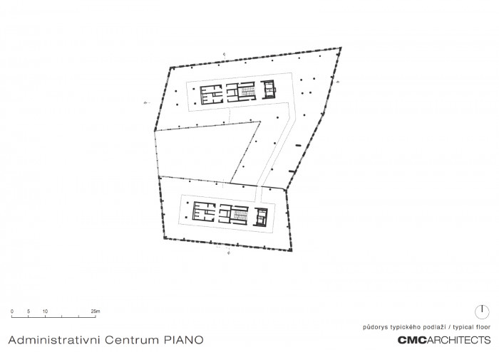 Administartivní centrum Piano, půdorys typického podlaží, CMC architects a.s.
