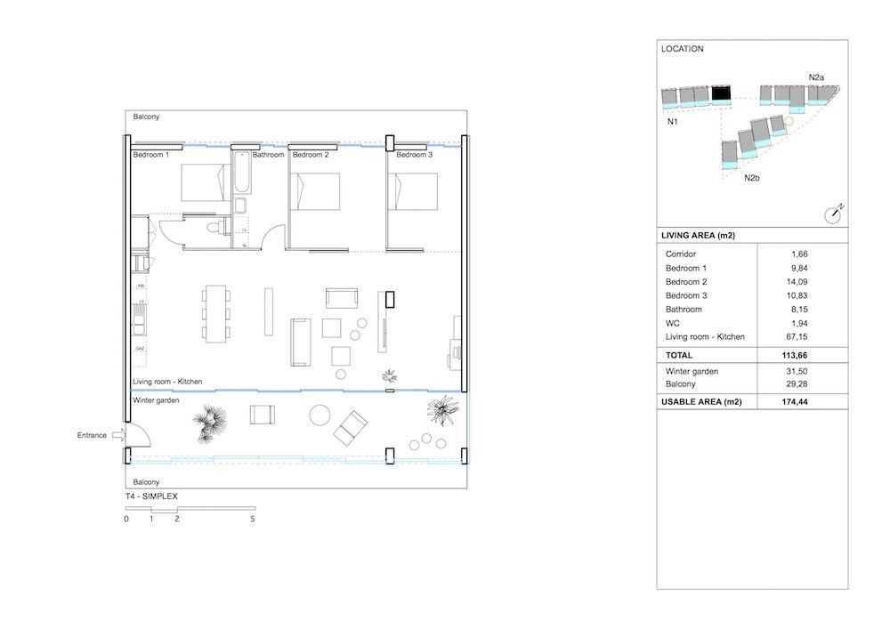 Lacaton & Vassal architectes, sociální byty v Mulhouse, třípokojový byt, výkres