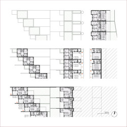 Rodinné domy - půdorys 1. PP, 1. NP a 2. NP (Obytný soubor Dolina v Lysolajích, knesl kynčl architekti)