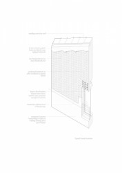 TAKA, kriketový klub Merrion, fasádní izometrie, výkres