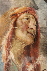 Barokní fresky F. J. Luxe se skrývaly pod novější přemalbou - detail v průběhu snímání přemalby (Fresky v kostele Narození Panny Marie v Domažlicích restaurovali Jiří Suchan a David Hrabálek)