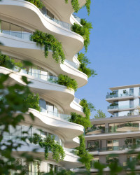 V rozvlněných balkonech věže bude integrována zeleň s automatickým zavlažováním, která bude vytvářet unikátní "vertikální zahradu".