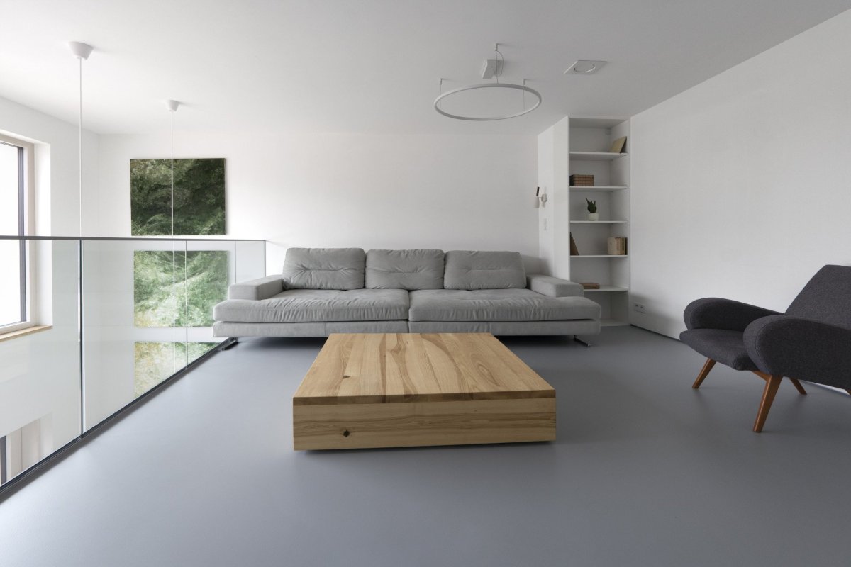 Pohled do obývacího pokoje (Rodinný dům v Senici na Hané, TŘI.ČTRNÁCT architekti)
