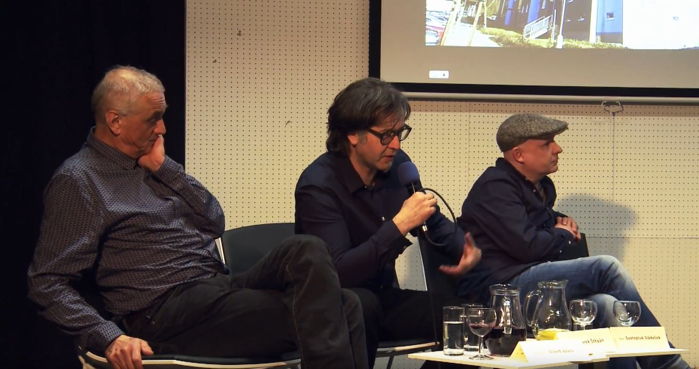 Diskuze ARCHITEKTI.CZ ve Zlíně, zleva David Vávra, Marek Štěpán, Svatopluk Sládeček.
