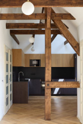 Pohled do podkrovního bytu (Rekonstrukce vily na Vinohradech; Atelier Hajný)