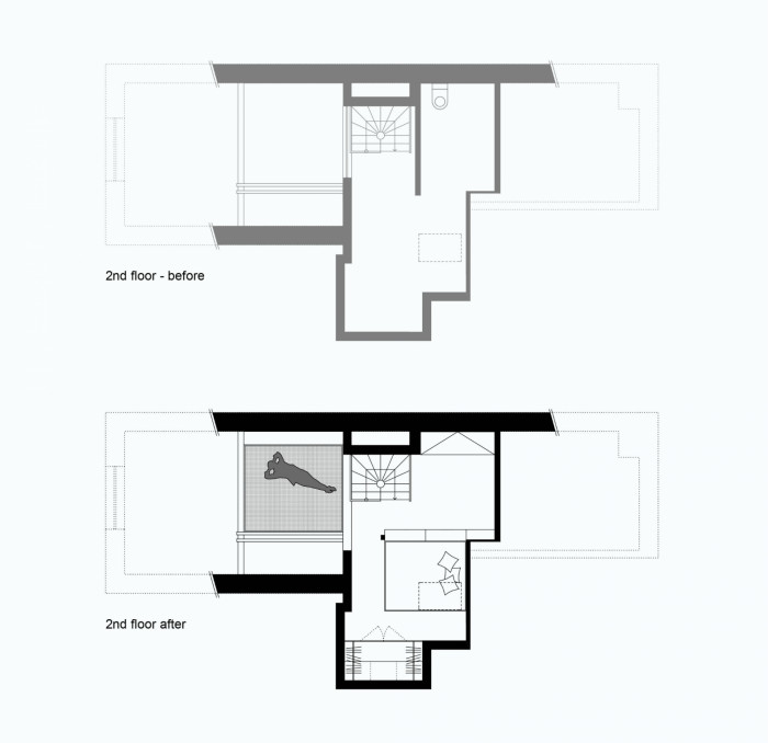 Vršovické podkroví, půdorys, Mooza architecture / Klára Kuncová (Císařovská)