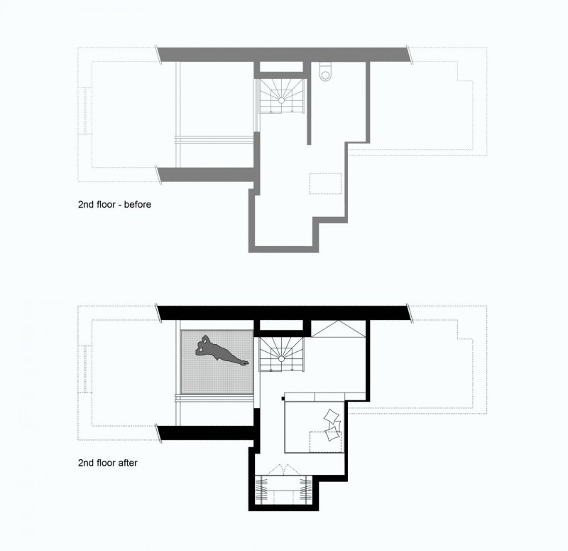 Vršovické podkroví, půdorys, Mooza architecture / Klára Kuncová (Císařovská)