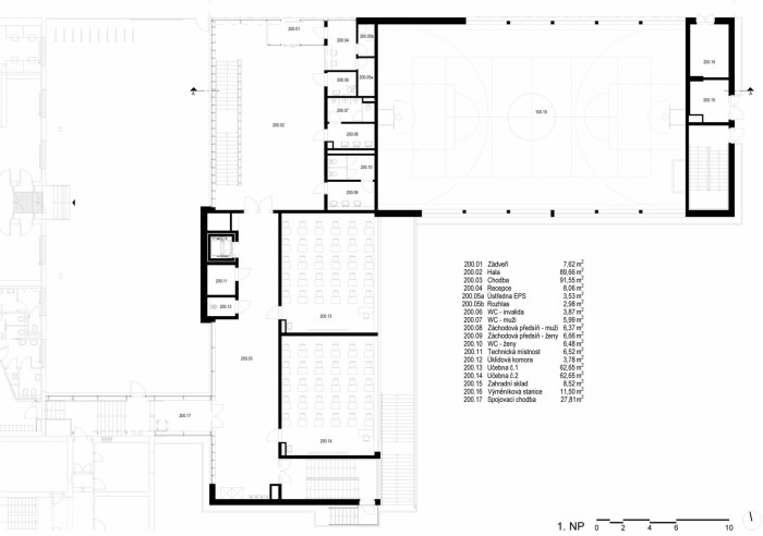 Přístavba ZŠ DR. E. Beneše, Med Pavlík architekti - 1.N.P.