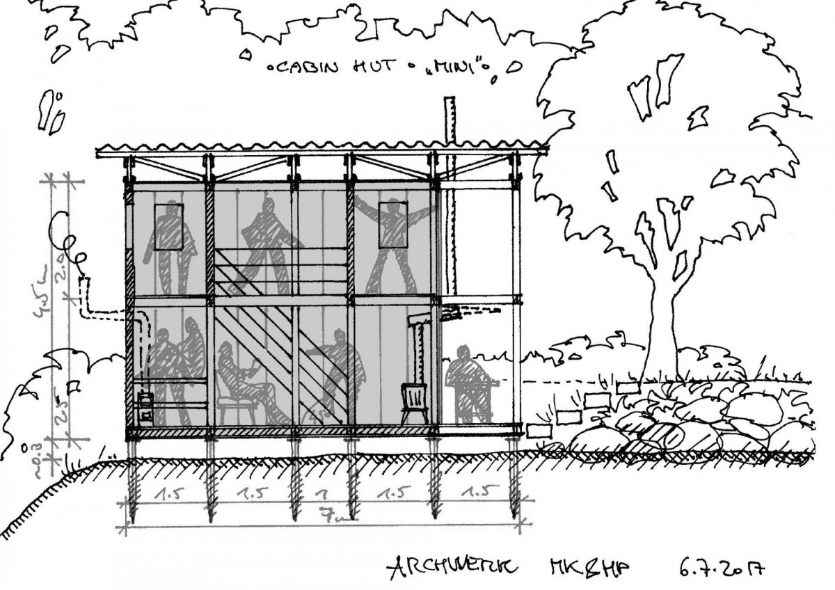 Rekonstrukce chaty YELLOW HUT, ARCHWERK / Hana Procházková, Martin Kloda, Petr Tůma, řez