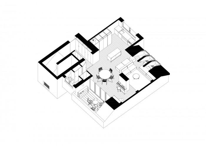 Podkrovní byt v Bratislavě, axonometrie, Kilo/Honč
