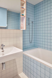 Pohled do koupelny (Panelákový byt na Jarově, Kateřina Hodková a Markéta Smrčková)