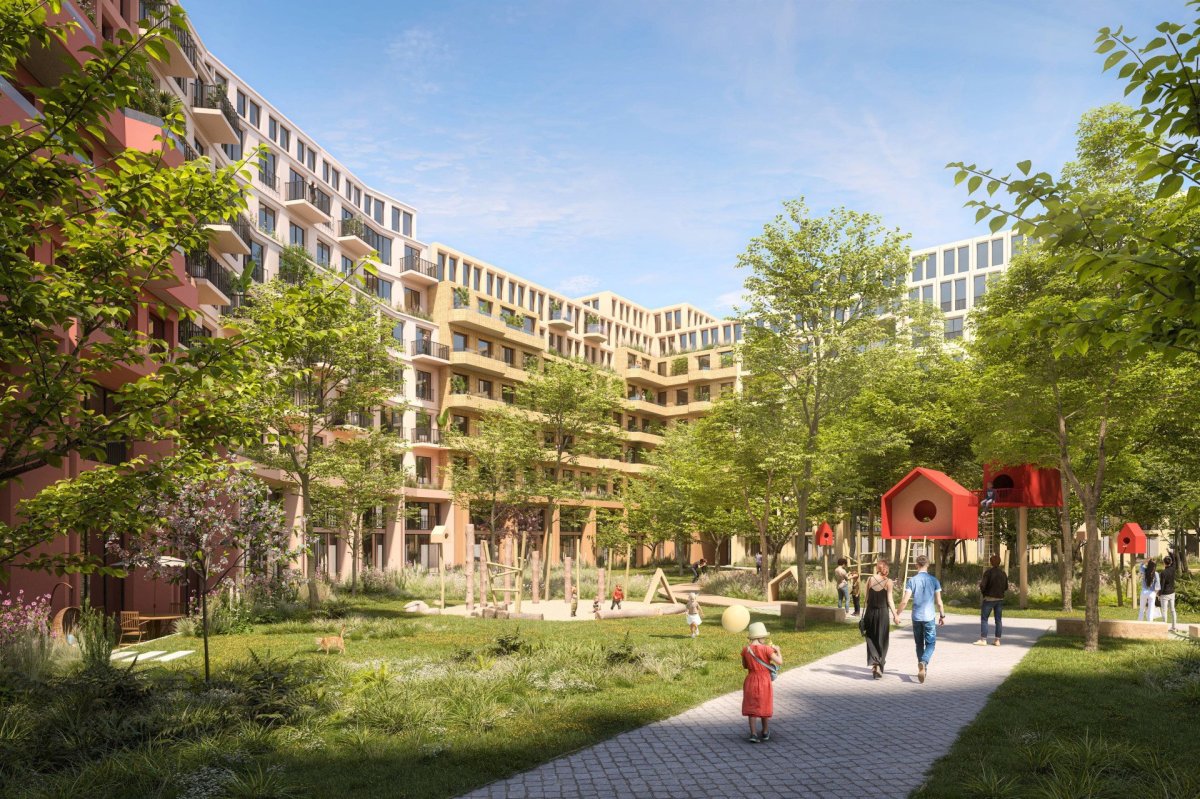 Pohled do rezidenčního vnitrobloku, tým 20: Benthem Crouwel Architects (NL) + OVA (ČR)