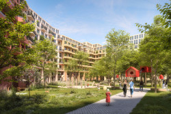 Pohled do rezidenčního vnitrobloku, tým 20: Benthem Crouwel Architects (NL) + OVA (ČR)