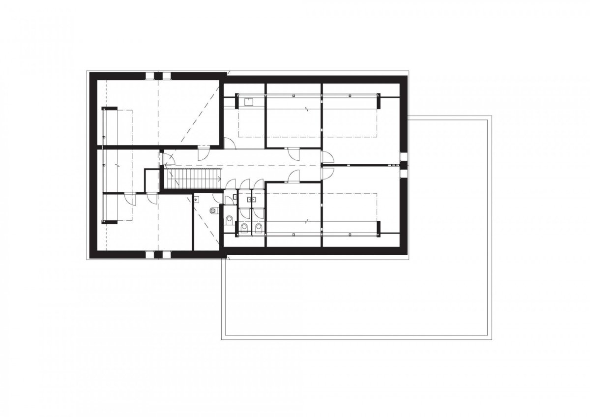 Polyfunkční dům Hruška v Trojanovicích, Kamil Mrva Architects, půdorys patra