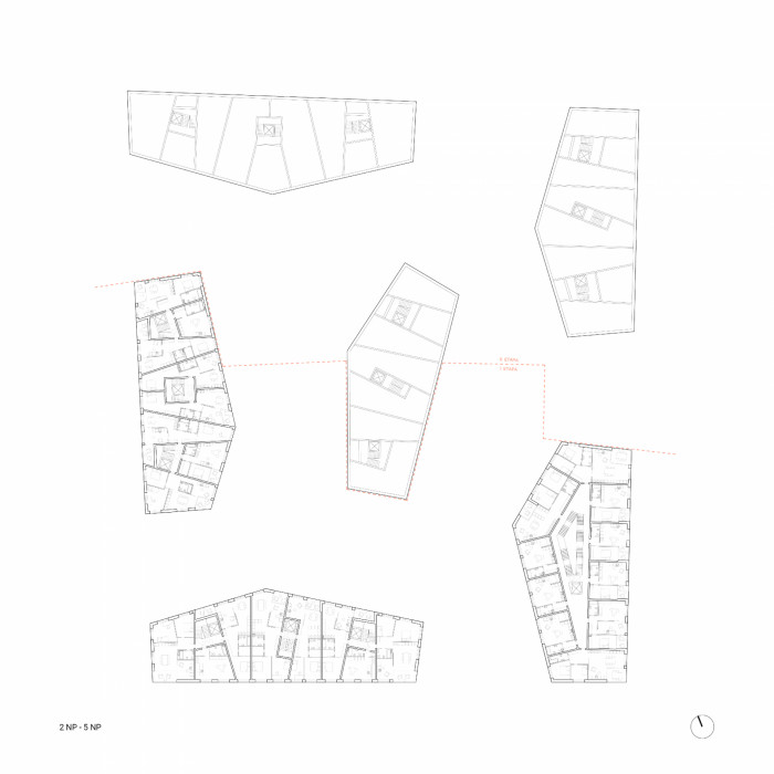 Bytové domy 4 Dvory, Malý Chmel, půdorys 5NP