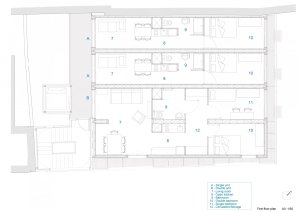 Dočasný bytový dům v Barceloně, Straddle3 + Eulia Arkitektura + Yaiza Terré, výkresy