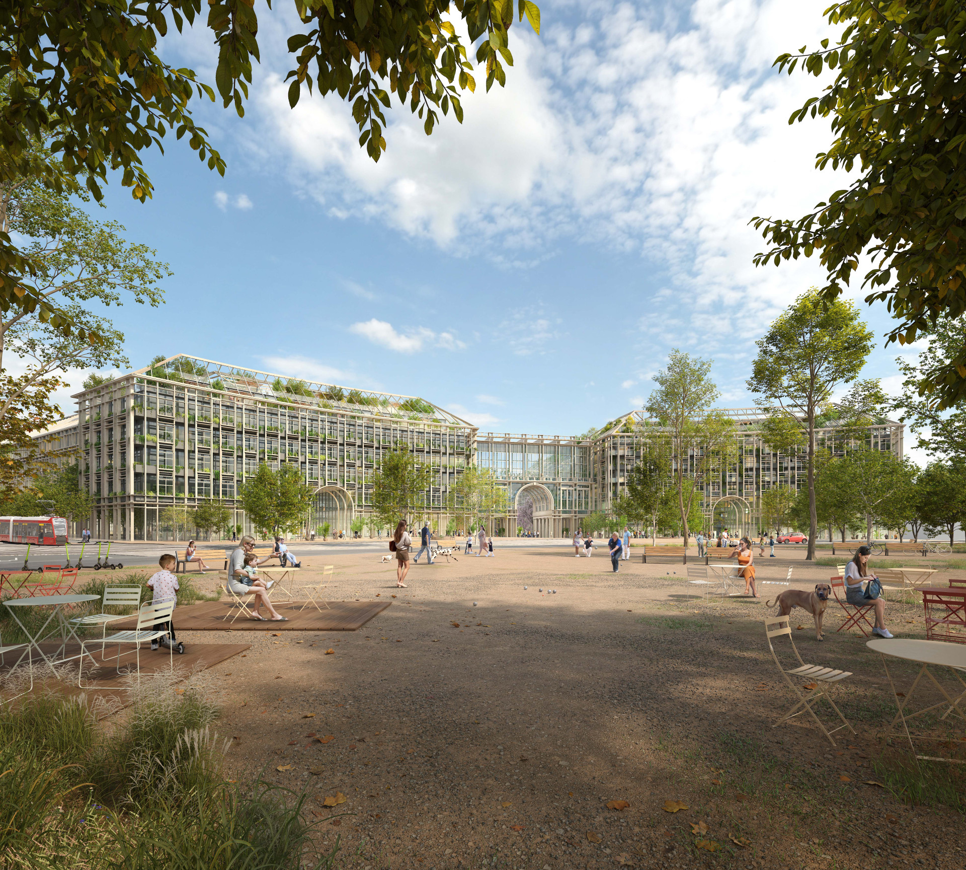 Finalista 1: MVRDV. Původní Engelův urbanismus hodlá  doplnit filigránskou výstavbou z nízkouhlíkového materiálu