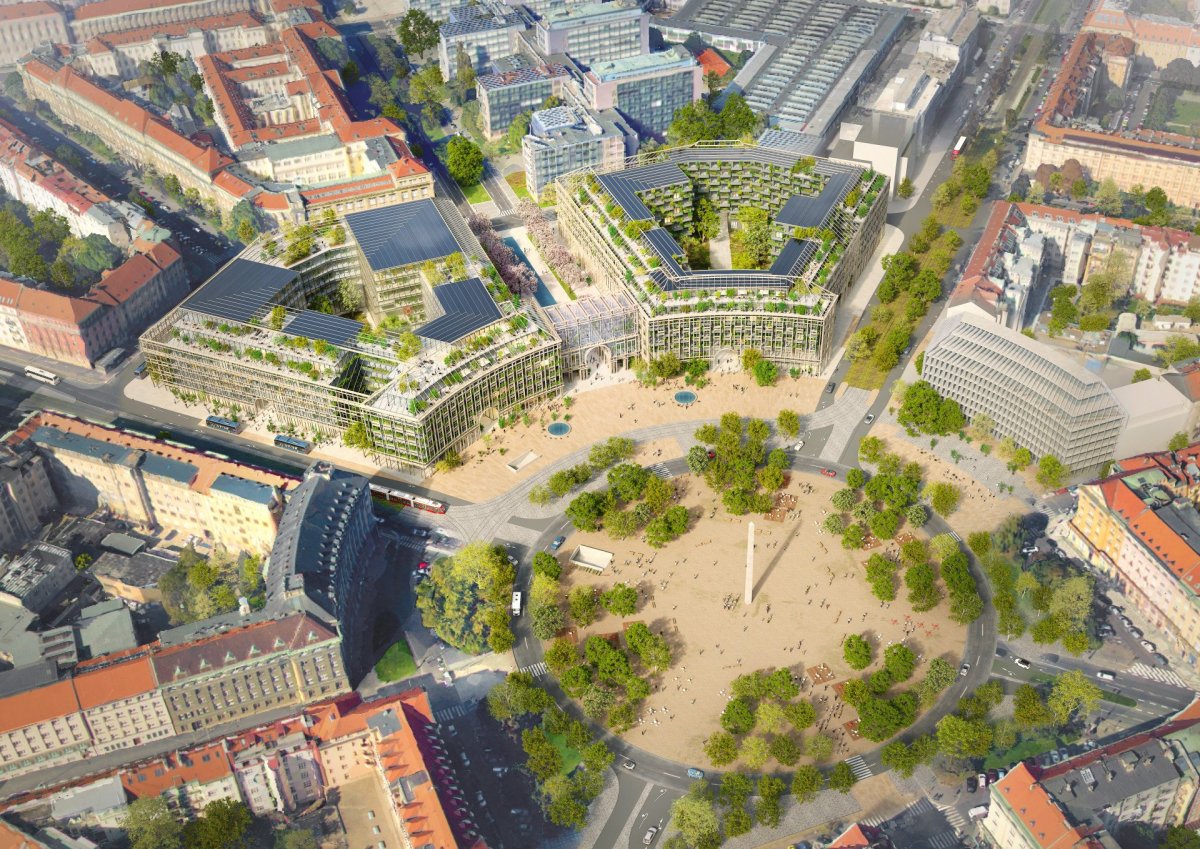 Finalista 1: MVRDV. Původní Engelův urbanismus hodlá  doplnit filigránskou výstavbou z nízkouhlíkového materiálu