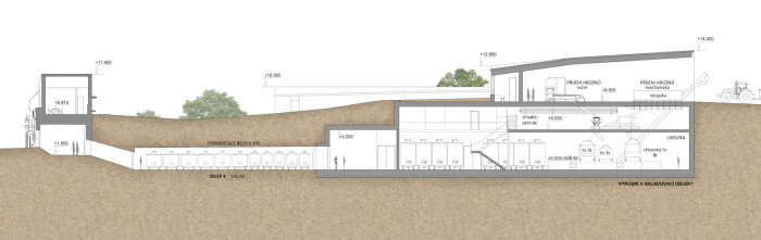 Vinařství Mikrosvín, FAM Architekti, řez.