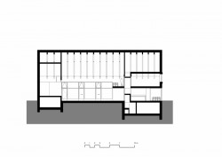 Kulturní dům v Olšanech na Brněnsku od studia Laplan, podélný řez