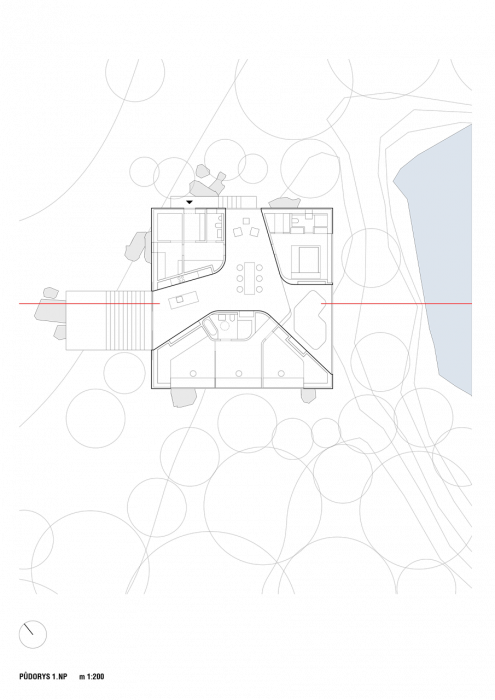 A69 architekti, Prototyp rodinného domu v Posázaví, půdorys 1. NP – foto