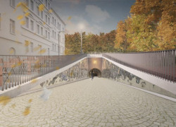 Zrcadlení od Víta Šimka při vstupu do tunelu na Tachovském náměstí v Praze (vizualizace)