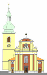 Rekonstrukce kostela sv. Anny ve Verneřicích - návrh barevnosti fasády - pohled západní