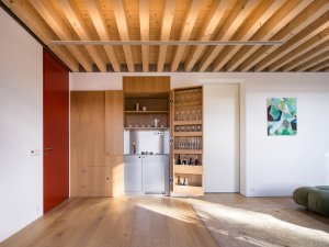 V pracovně je skrytý bar (AOC architekti, rezidence Zelený dům)