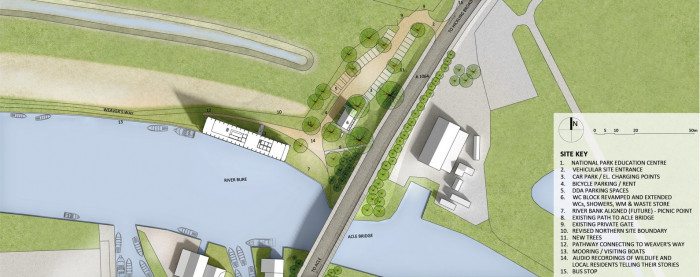 Návštěvnické a vzdělávací centrum Acle Bridge, situace, FAM Architekti, Feilden+Mawson