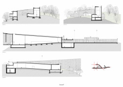 Saya Park, řezy uměleckým pavilonem, Alváro Siza, Carlos Castanheira