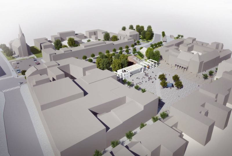 Revitalizace Náměstí Míru ve Zlíně, axonometrie, P.P. Architects