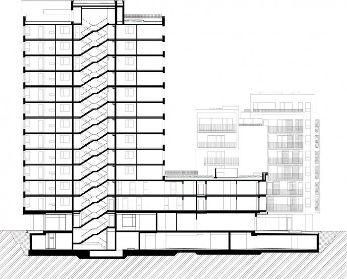 Polyfunkční soubor Seberíniho, PMArchitekti - ŘEZ PŘÍČNÝ