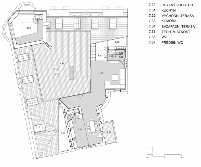 Uhlík architekti, Činžovní dům Letná, půdorys 7. NP – foto