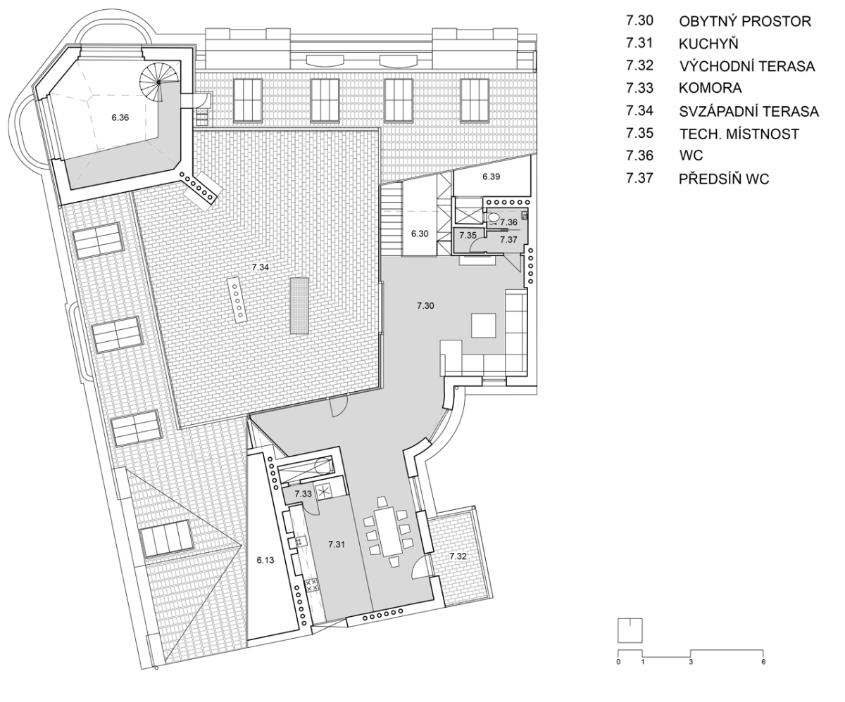 Uhlík architekti, Činžovní dům Letná, půdorys 7. NP – foto